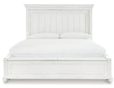 Kanwyn Queen Panel Bed with Mirrored Dresser, Chest and Nightstand in Whitewash - PKG007930