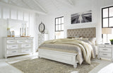 Kanwyn Queen Panel Bed with Mirrored Dresser, Chest and Nightstand in Whitewash - PKG007935