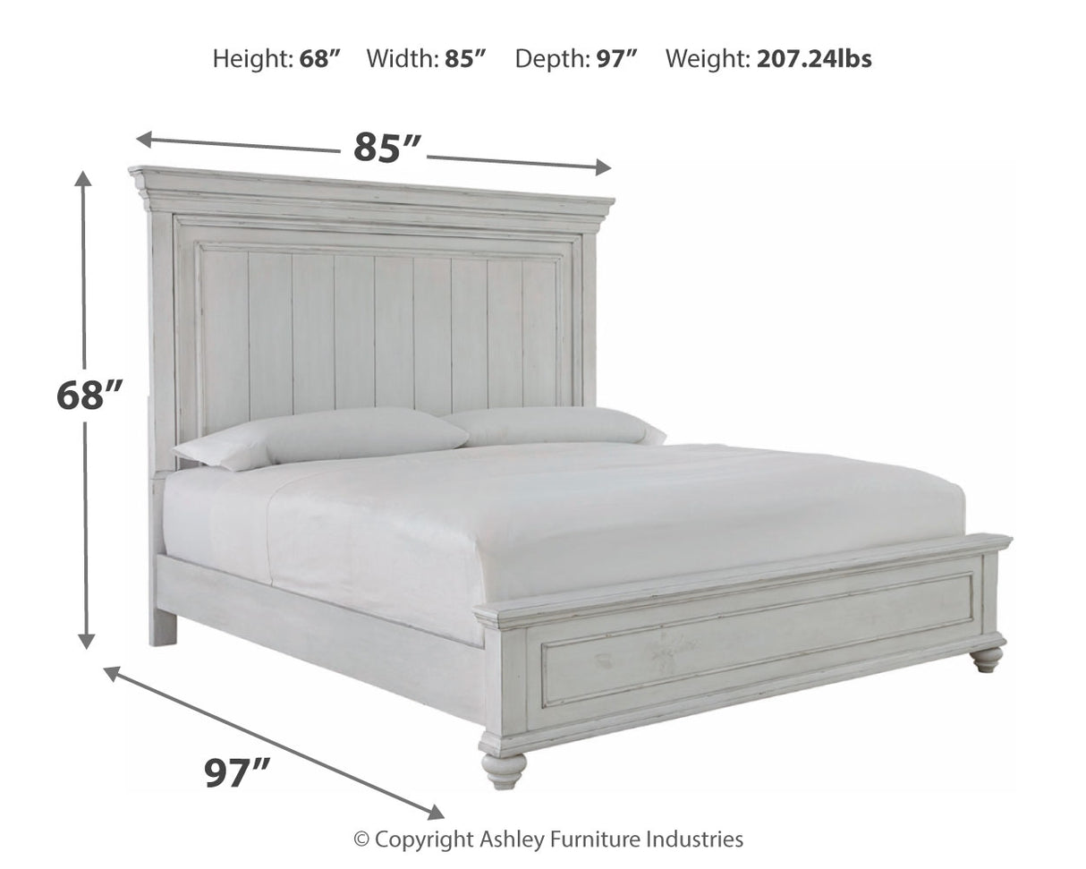 Kanwyn Queen Panel Bed with Mirrored Dresser in Whitewash - PKG000055