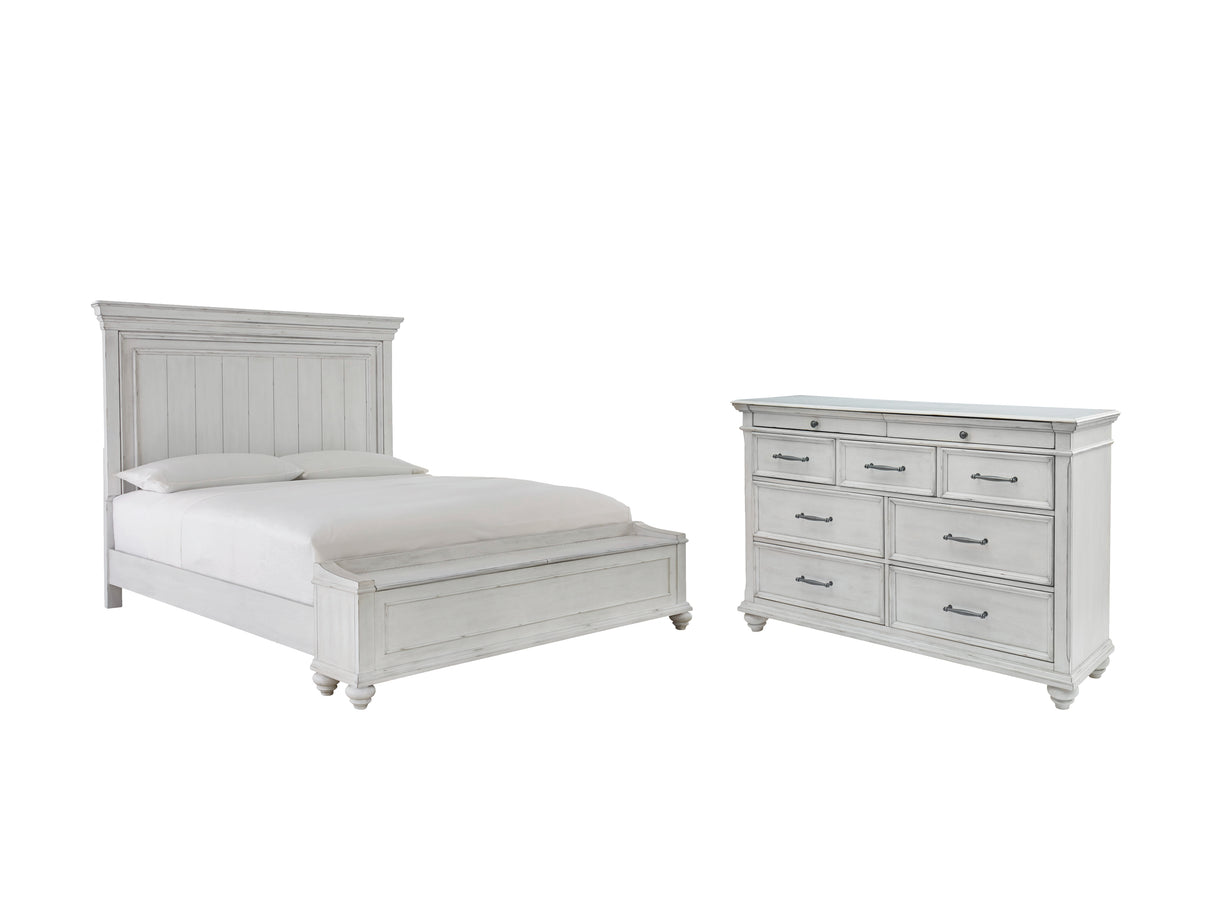 Kanwyn Queen Panel Bed with Storage with Dresser in Whitewash - PKG007938