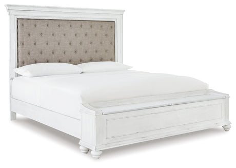 Kanwyn Queen Panel Bed with Storage with Mirrored Dresser and 2 Nightstands in Whitewash - PKG007942