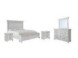 Kanwyn Queen Panel Bed with Storage with Mirrored Dresser and 2 Nightstands in Whitewash - PKG007942