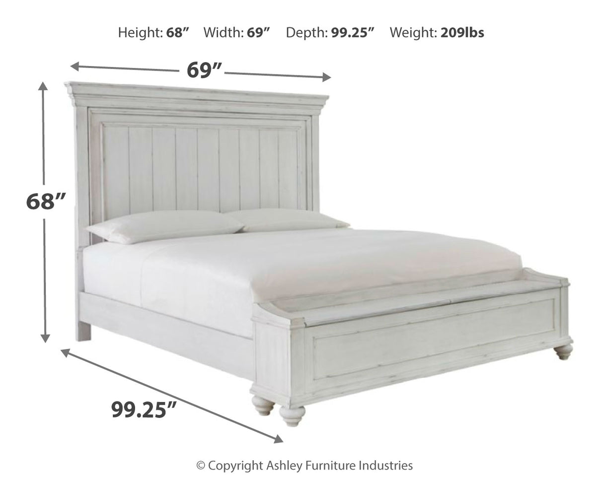 Kanwyn Queen Panel Bed with Storage with Mirrored Dresser and 2 Nightstands in Whitewash - PKG007942