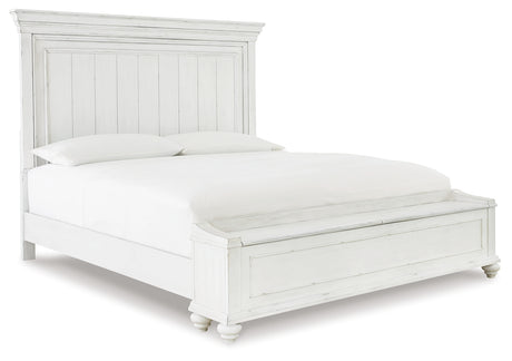 Kanwyn Queen Panel Bed with Storage with Mirrored Dresser and Chest in Whitewash - PKG007939