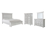 Kanwyn Queen Panel Bed with Storage with Mirrored Dresser and Chest in Whitewash - PKG007939