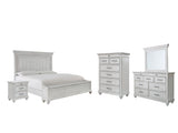 Kanwyn Queen Panel Bed with Storage with Mirrored Dresser, Chest and Nightstand in Whitewash - PKG007940