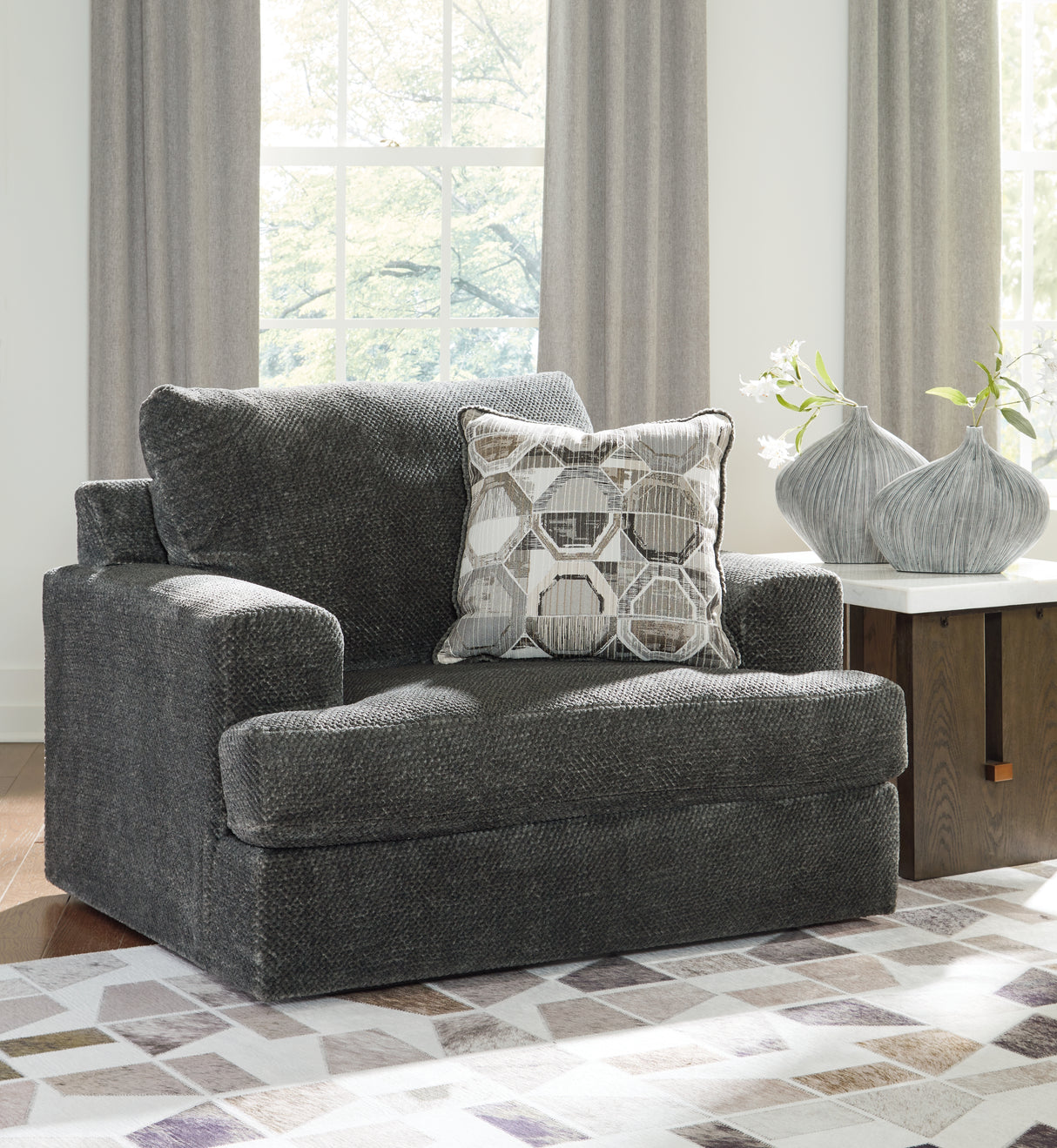 Karinne Chair and Ottoman in Smoke from Ashley - Luna Furniture