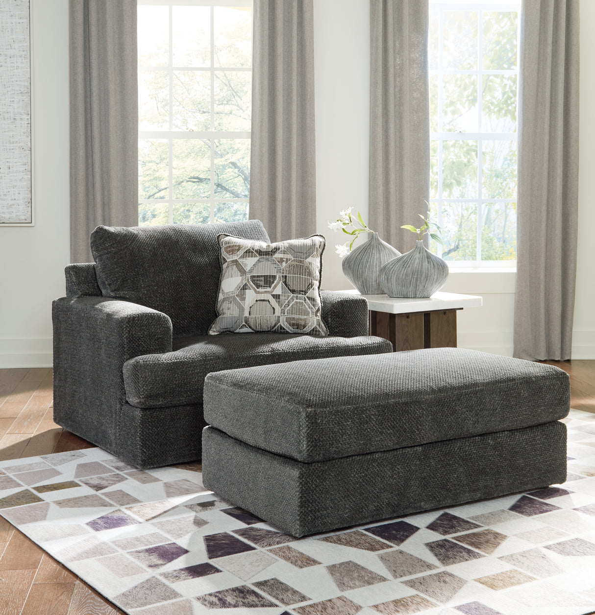 Karinne Chair and Ottoman in Smoke from Ashley - Luna Furniture