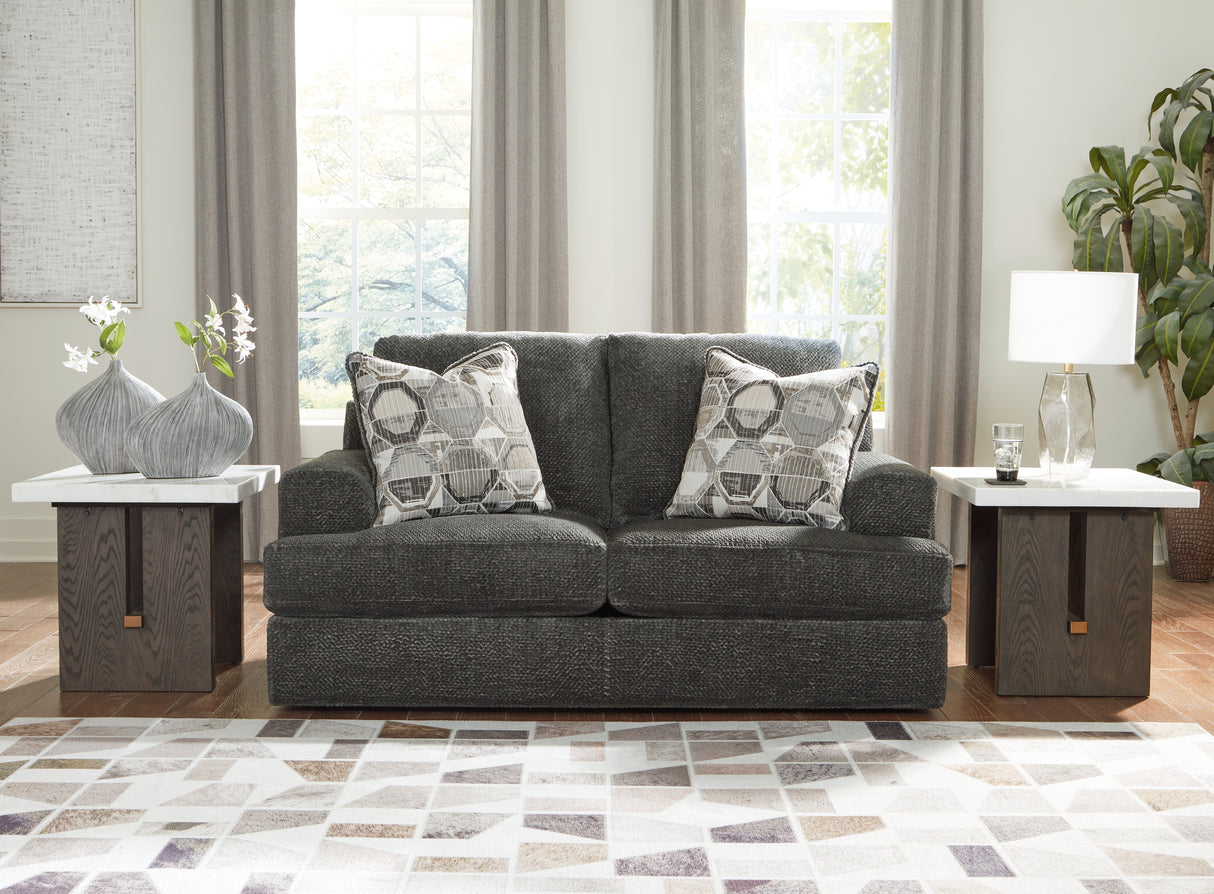 Karinne Sofa and Loveseat in Smoke - PKG015012