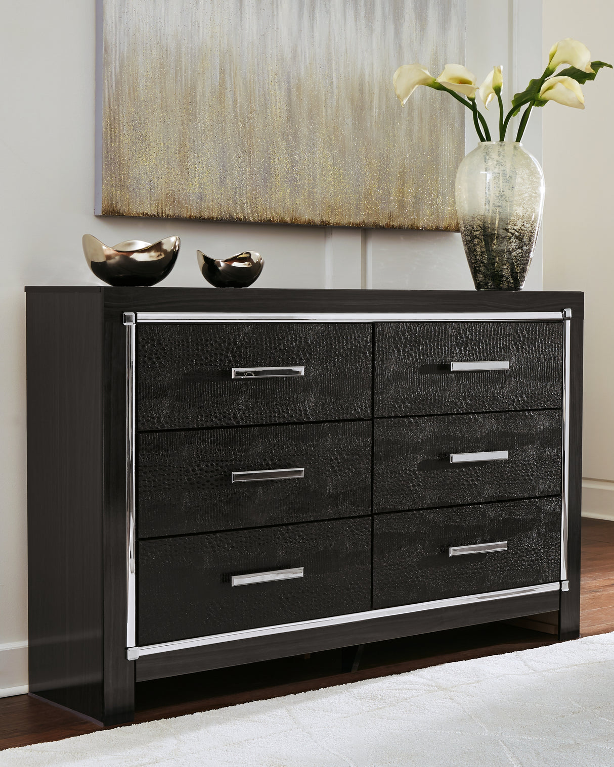 Kaydell King/California King Upholstered Panel Headboard Bed with Dresser in Black from Ashley - Luna Furniture