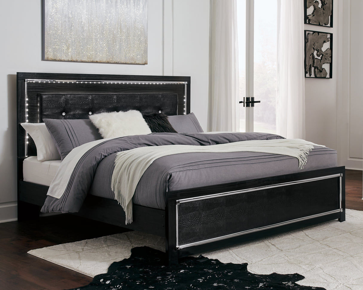 Kaydell King/California King Upholstered Panel Headboard Bed with Dresser in Black from Ashley - Luna Furniture