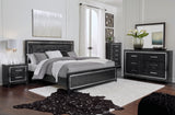 Kaydell King/California King Upholstered Panel Headboard Bed with Mirrored Dresser and 2 Nightstands in Black from Ashley - Luna Furniture