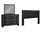 Kaydell King/California King Upholstered Panel Headboard Bed with Mirrored Dresser in Black from Ashley - Luna Furniture