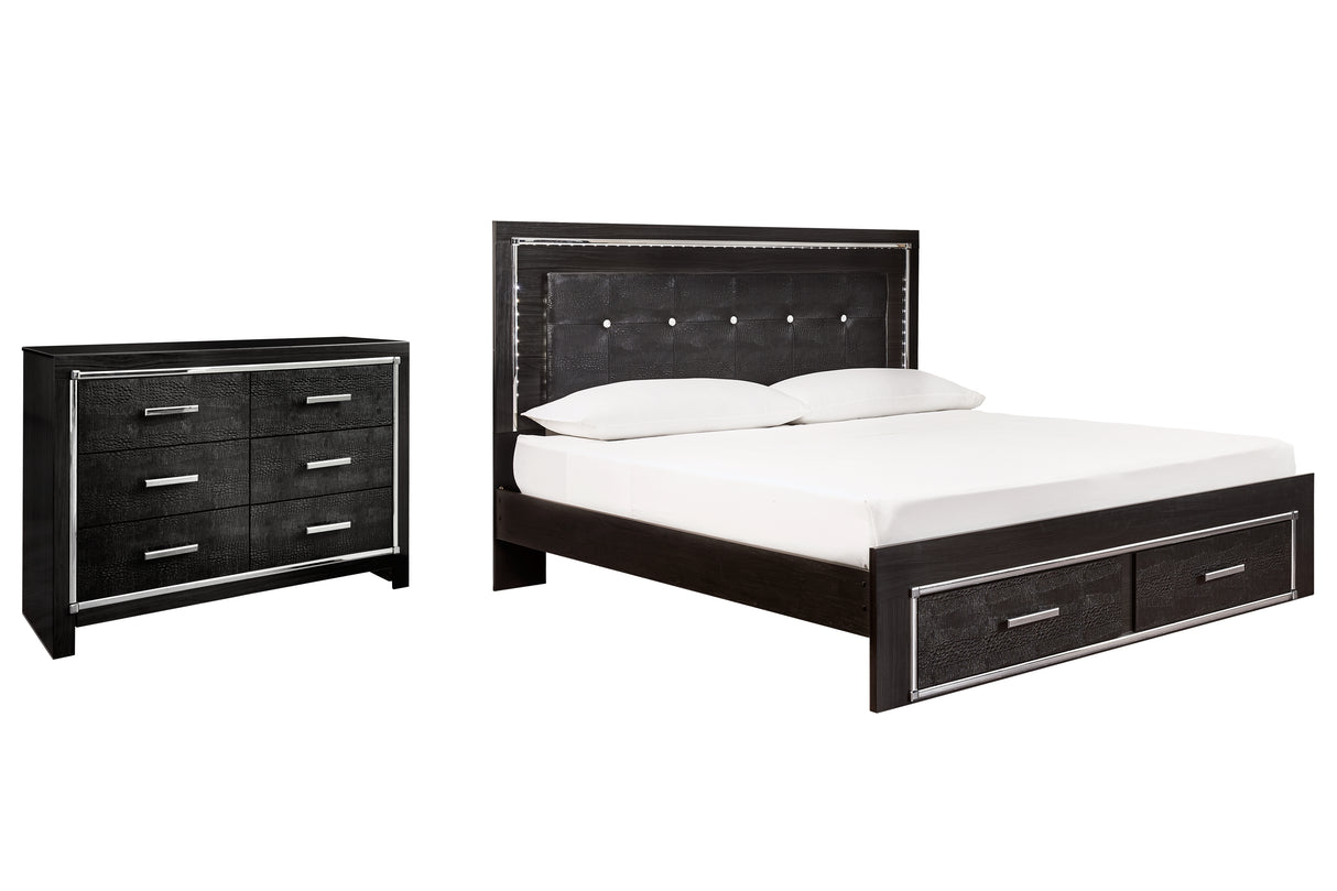 Kaydell King Panel Bed with Storage with Dresser in Black - PKG008325