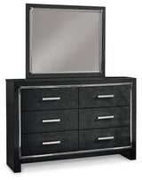 Kaydell King Panel Bed with Storage with Mirrored Dresser and 2 Nightstands in Black - PKG008327