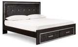 Kaydell King Panel Bed with Storage with Mirrored Dresser, Chest and Nightstand in Black - PKG008329