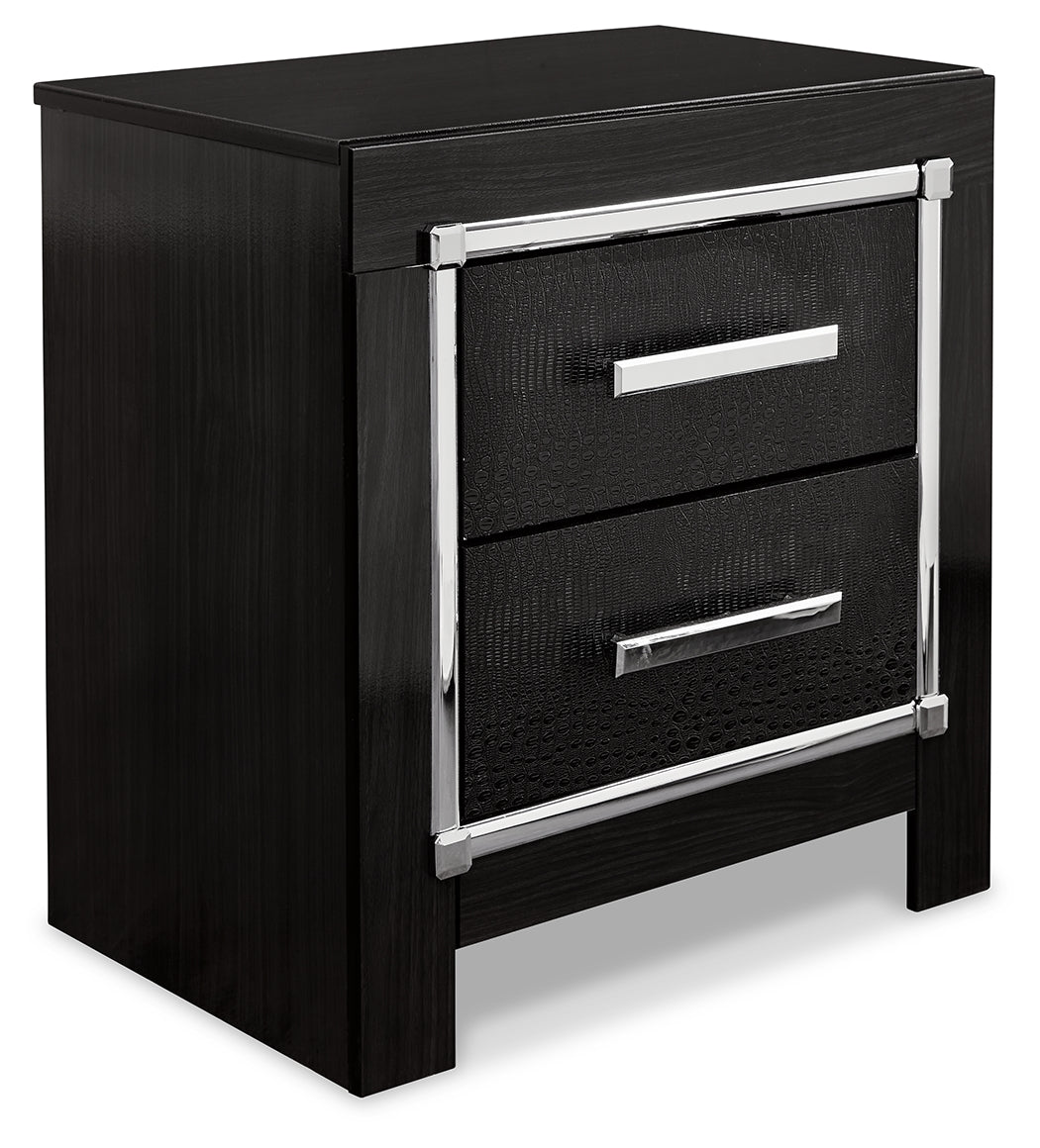 Kaydell King Panel Bed with Storage with Mirrored Dresser, Chest and Nightstand in Black - PKG008329