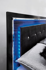 Kaydell King Panel Bed with Storage with Mirrored Dresser in Black - PKG008326