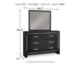 Kaydell King Upholstered Panel Bed with Mirrored Dresser and 2 Nightstands in Black - PKG014229