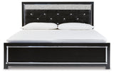 Kaydell King Upholstered Panel Bed with Mirrored Dresser and 2 Nightstands in Black - PKG014229