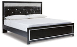 Kaydell King Upholstered Panel Bed with Mirrored Dresser and Chest in Black - PKG014230