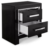 Kaydell King Upholstered Panel Bed with Mirrored Dresser, Chest and Nightstand in Black - PKG014231