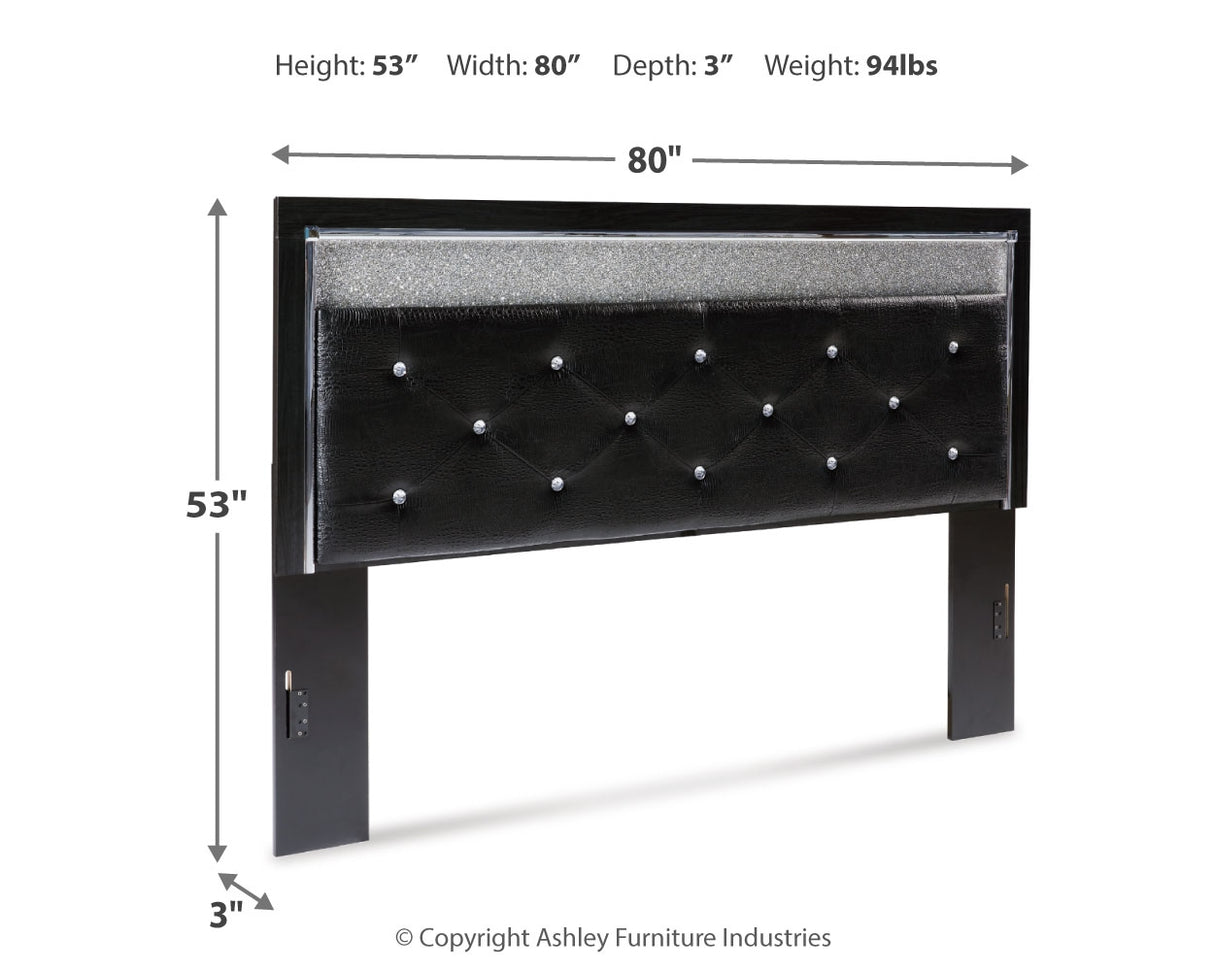 Kaydell King Upholstered Panel Headboard with Mirrored Dresser in Black - PKG014234