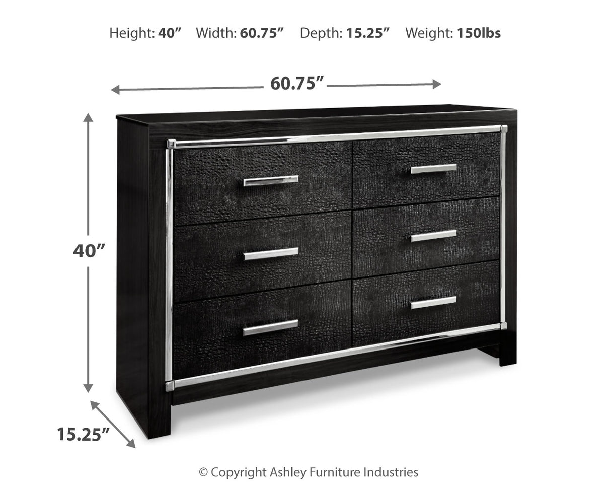 Kaydell King Upholstered Panel Platform Bed with Dresser in Black - PKG014263