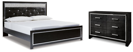 Kaydell King Upholstered Panel Platform Bed with Dresser in Black from Ashley - Luna Furniture