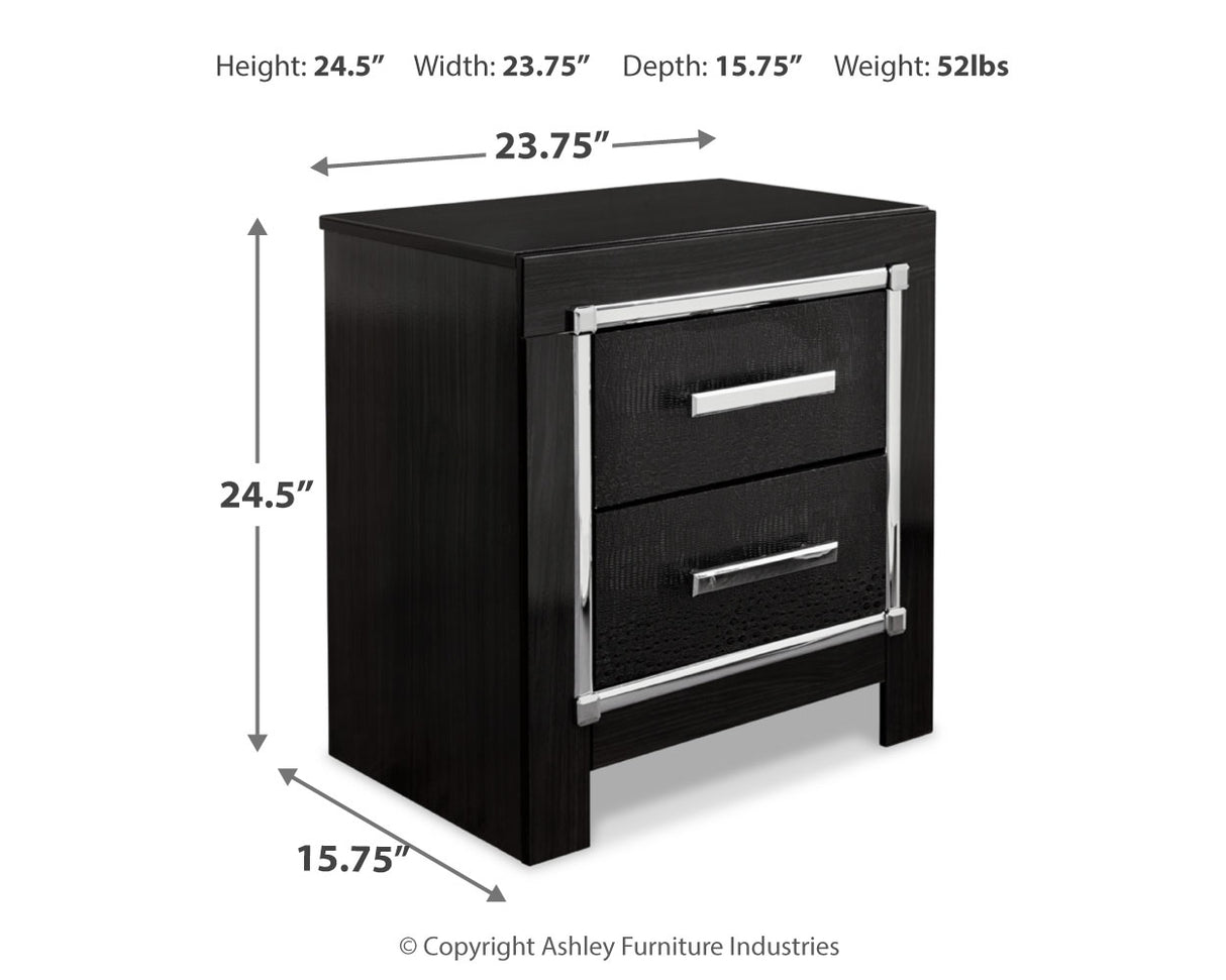 Kaydell King Upholstered Panel Platform Bed with Mirrored Dresser, Chest and 2 Nightstands in Black from Ashley - Luna Furniture