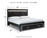 Kaydell King Upholstered Panel Storage Bed with Mirrored Dresser and 2 Nightstands in Black - PKG014259