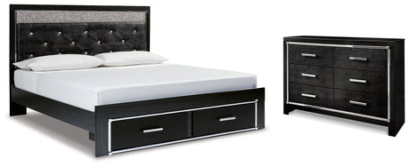 Kaydell King Upholstered Panel Storage Platform Bed with Dresser in Black from Ashley - Luna Furniture