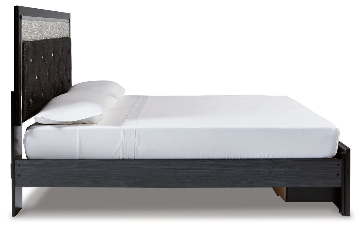 Kaydell King Upholstered Panel Storage Platform Bed with Dresser in Black from Ashley - Luna Furniture