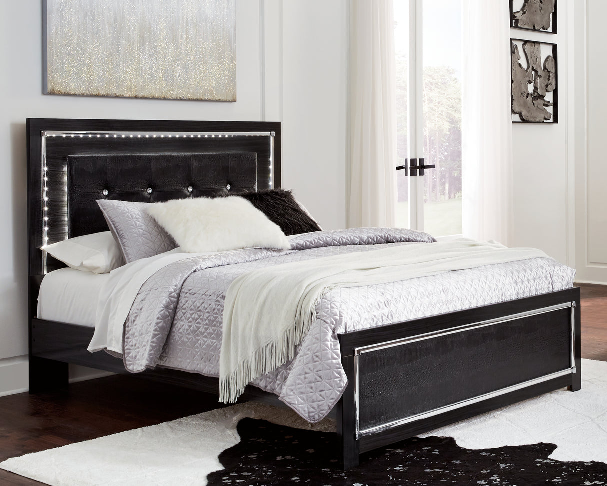 Kaydell Queen/Full Upholstered Panel Headboard Bed with Dresser in Black from Ashley - Luna Furniture