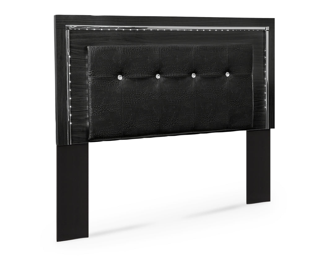 Kaydell Queen/Full Upholstered Panel Headboard Bed with Mirrored Dresser and 2 Nightstands in Black from Ashley - Luna Furniture