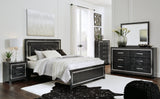 Kaydell Queen/Full Upholstered Panel Headboard Bed with Mirrored Dresser and 2 Nightstands in Black from Ashley - Luna Furniture