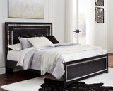 Kaydell Queen/Full Upholstered Panel Headboard Bed with Mirrored Dresser in Black from Ashley - Luna Furniture