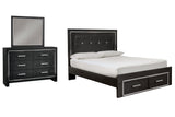 Kaydell Queen Panel Bed with Storage with Mirrored Dresser in Black - PKG008320