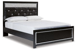 Kaydell Queen Upholstered Panel Bed with Mirrored Dresser and 2 Nightstands in Black - PKG014223