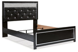 Kaydell Queen Upholstered Panel Bed with Mirrored Dresser and 2 Nightstands in Black - PKG014223