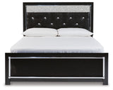 Kaydell Queen Upholstered Panel Bed with Mirrored Dresser and Chest in Black - PKG014224