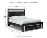 Kaydell Queen Upholstered Panel Storage Bed with Mirrored Dresser and Chest in Black - PKG014242