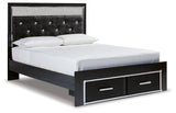 Kaydell Queen Upholstered Panel Storage Bed with Mirrored Dresser and Chest in Black - PKG014242