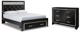 Kaydell Queen Upholstered Panel Storage Platform Bed with Dresser in Black from Ashley - Luna Furniture