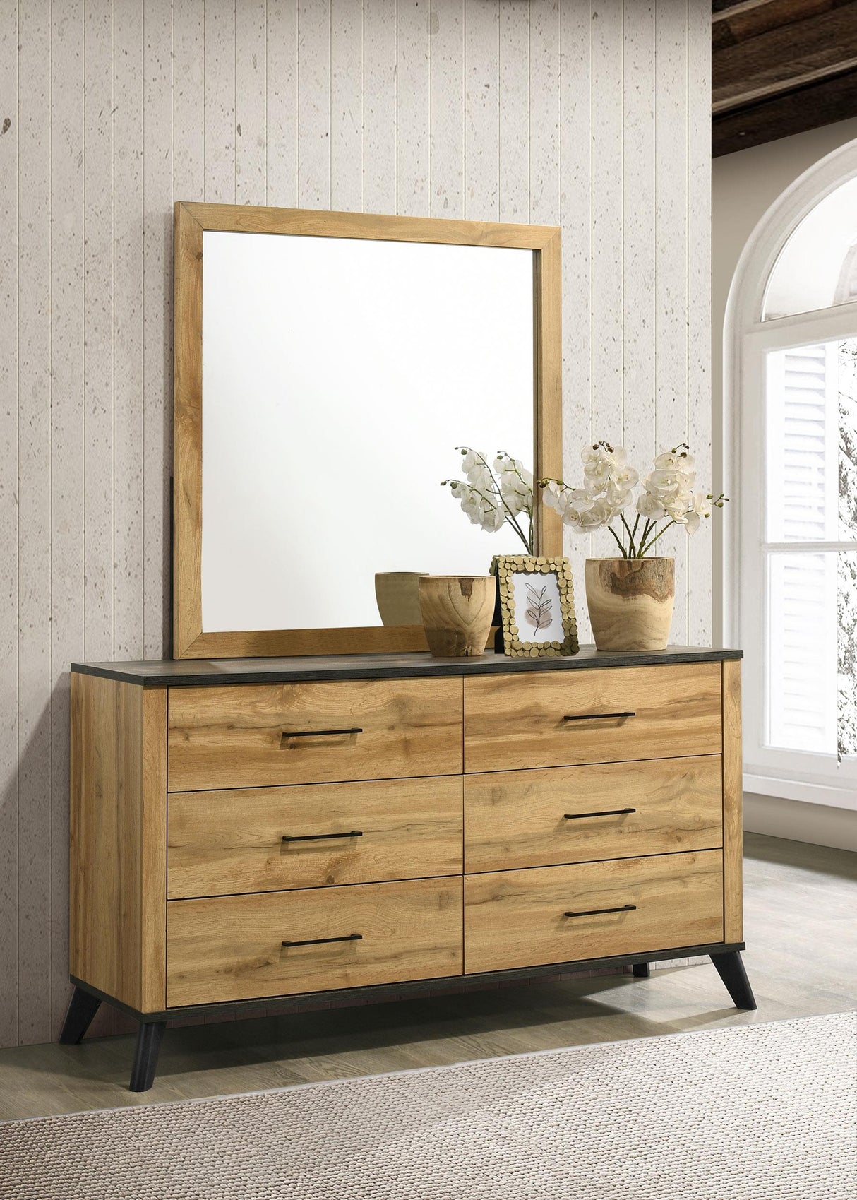 Kaywood 6-drawer Dresser and Mirror Natural Pine from Coaster - Luna Furniture