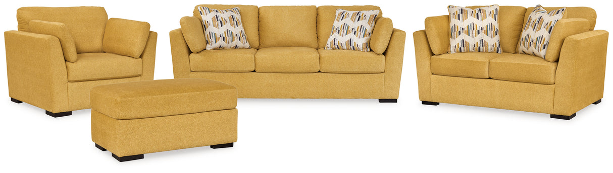 Keerwick Sofa, Loveseat, Chair and Ottoman in Sunflower - PKG018548