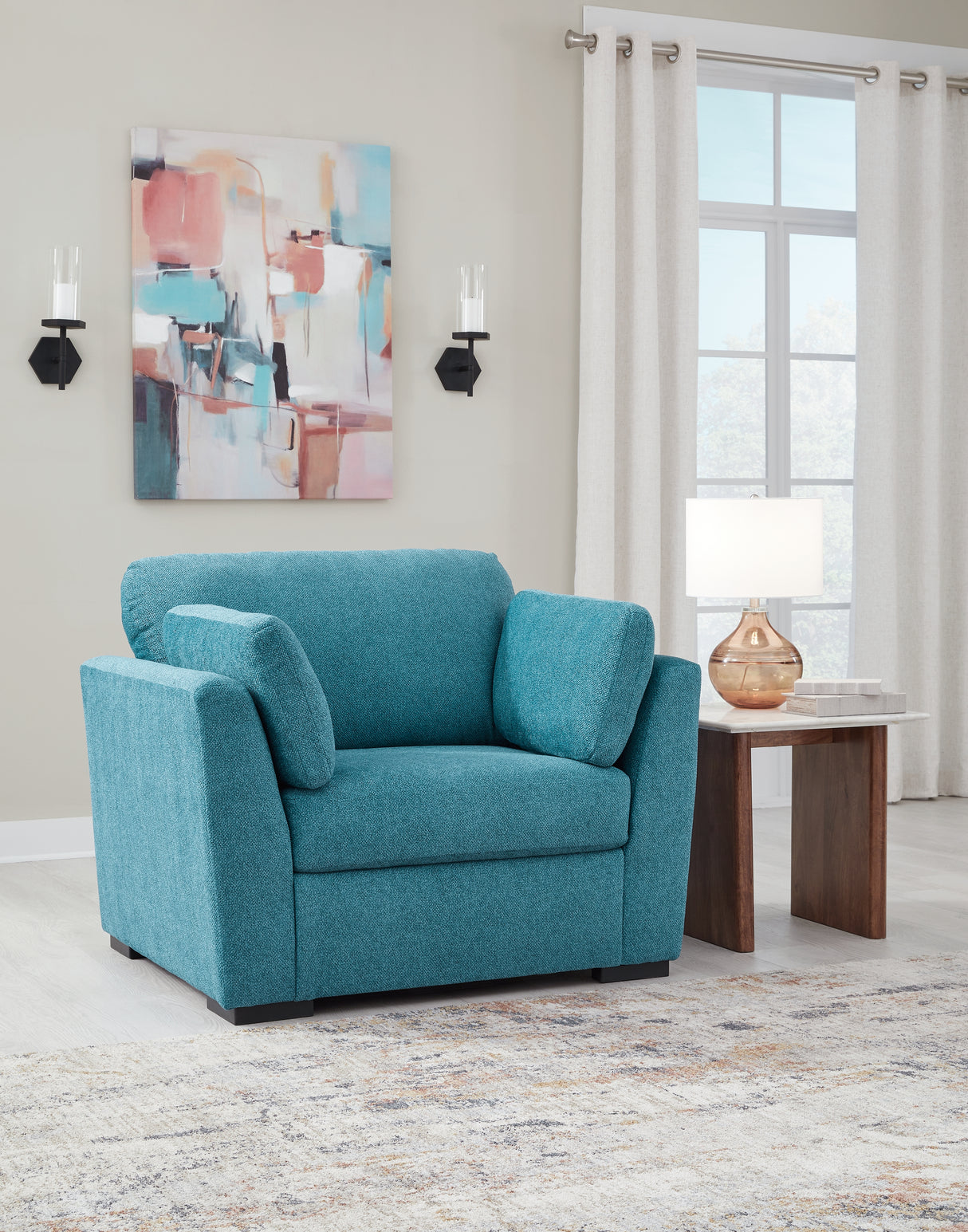 Keerwick Sofa, Loveseat, Chair and Ottoman in Teal - PKG018551