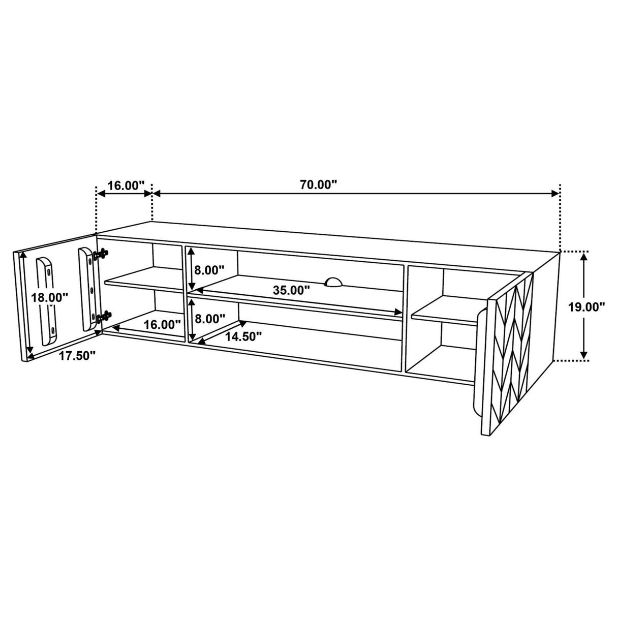 Keese 2-door 70" TV Stand with Storage Shelves Mango Brown - 702333