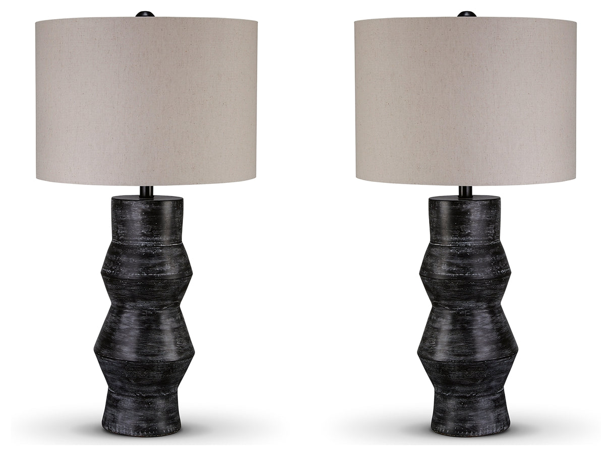 Kerbert 2-Piece Table Lamp Set in Distressed Black from Ashley - Luna Furniture