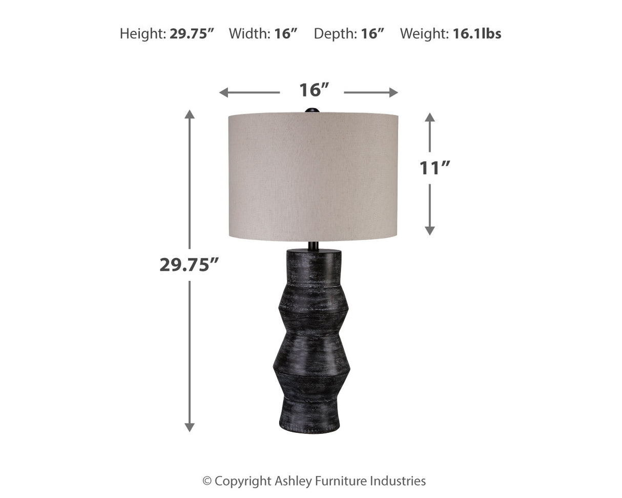 Kerbert 2-Piece Table Lamp Set in Distressed Black from Ashley - Luna Furniture